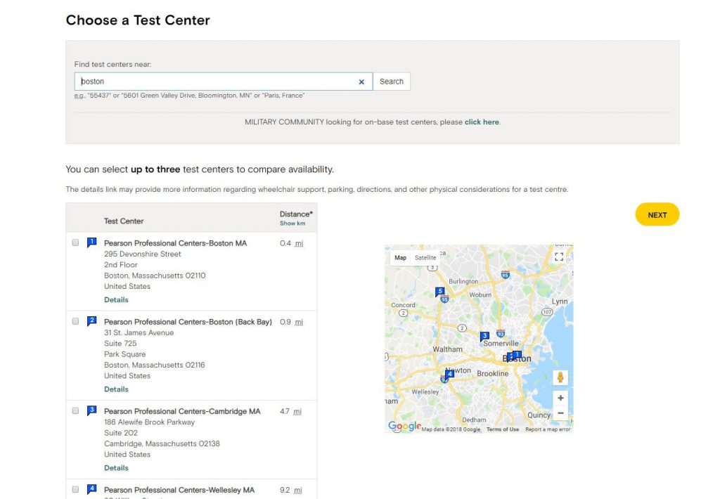 Selecting a GMAT test center