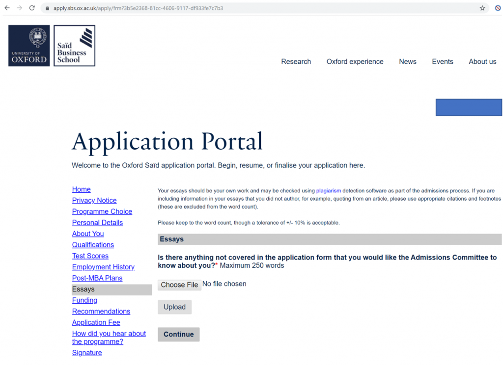 oxford mba application essay